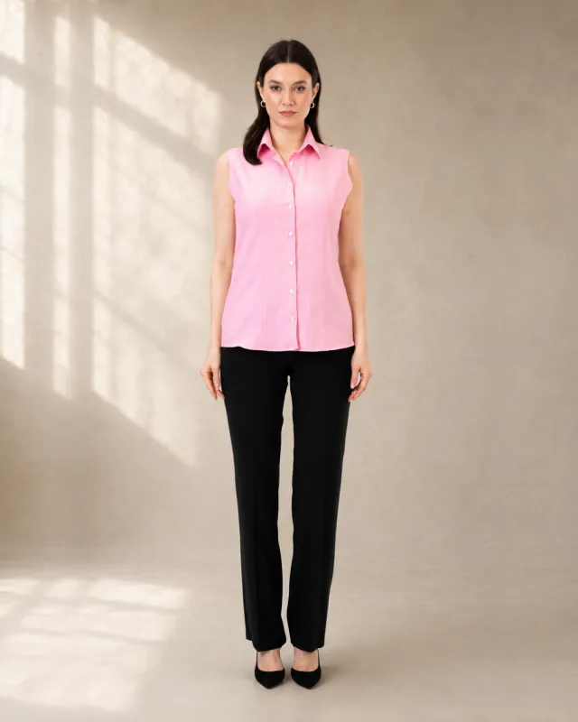 Kadın pembe pamuk polyester slim fit kolsuz gömlek ön görünüm