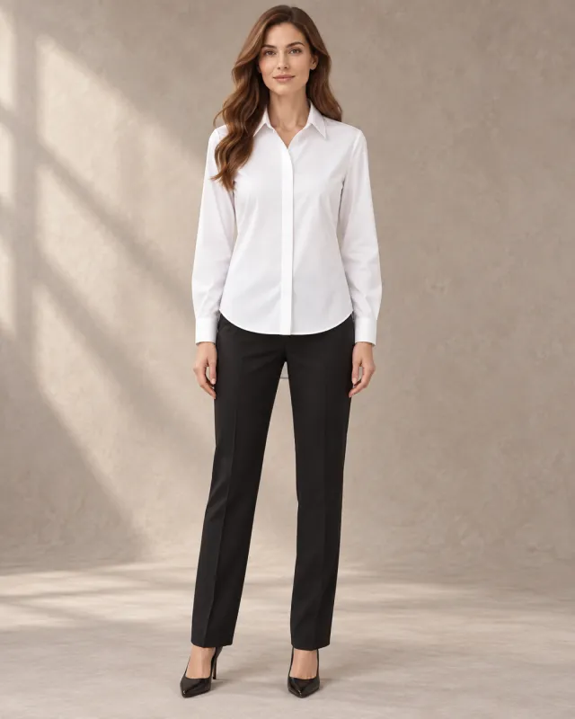 Kadın beyaz pamuk poplin elite slim fit gömlek ön görünüm